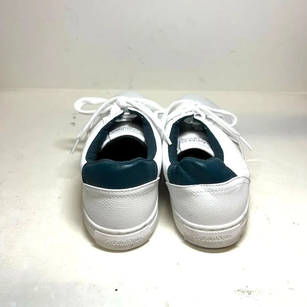 Calvin Klein Womens 7.5 M White Faux Leather Celbi Lace Up Sneakers DISPLAY QH9